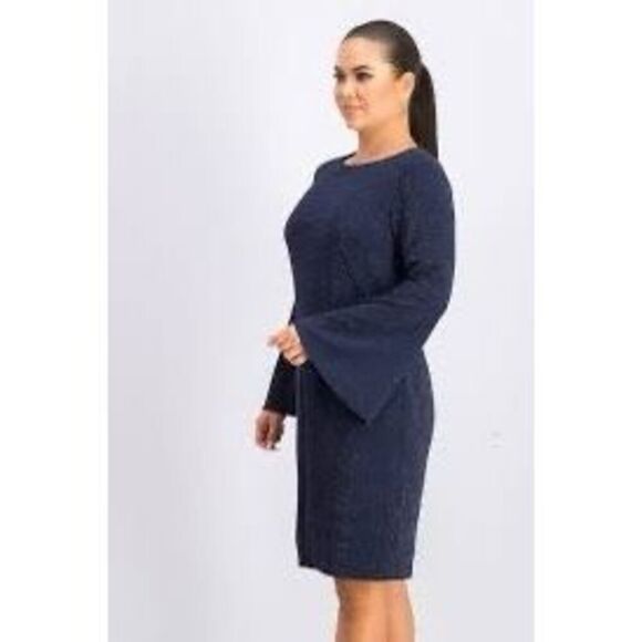 Ralph Lauren Women's Size 14 Bell Sleeve Knee Length Dress Navy Blue Sparkle NWT - Picture 2 of 11